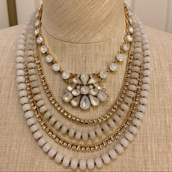 NWT White House Black Market WHBM WHITE BEACH RHINESTONE MULTI-ROW NECKLACE